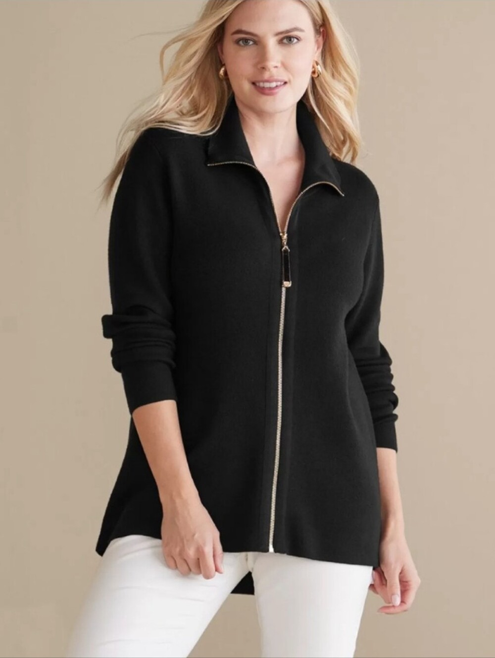 Soft Surroundings XS Petite Black Zip-Front Knit Cardigan 3943-CX